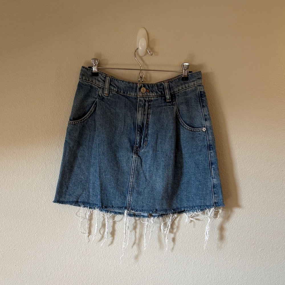 Free People Blue Frayed Mini Skirt